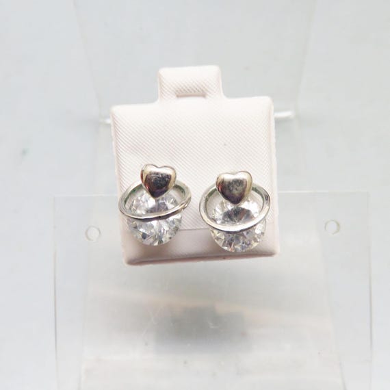 Heart Themed CZ Pierced Earrings, Silvery Rhodium Metal - Etsy Heart Themed CZ Pierced Earrings, Silvery Rhodium Metal - Etsy