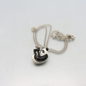 Black and White Art Glass Panda Bear Necklace, Vintage,