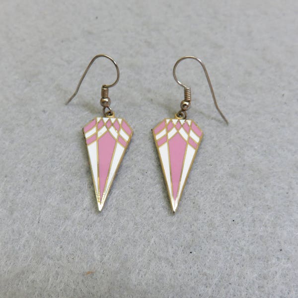 Vintage Pink and White Cloisonne' Enamel Pierced Earrings, 1980s Cloisonne' Earrings
