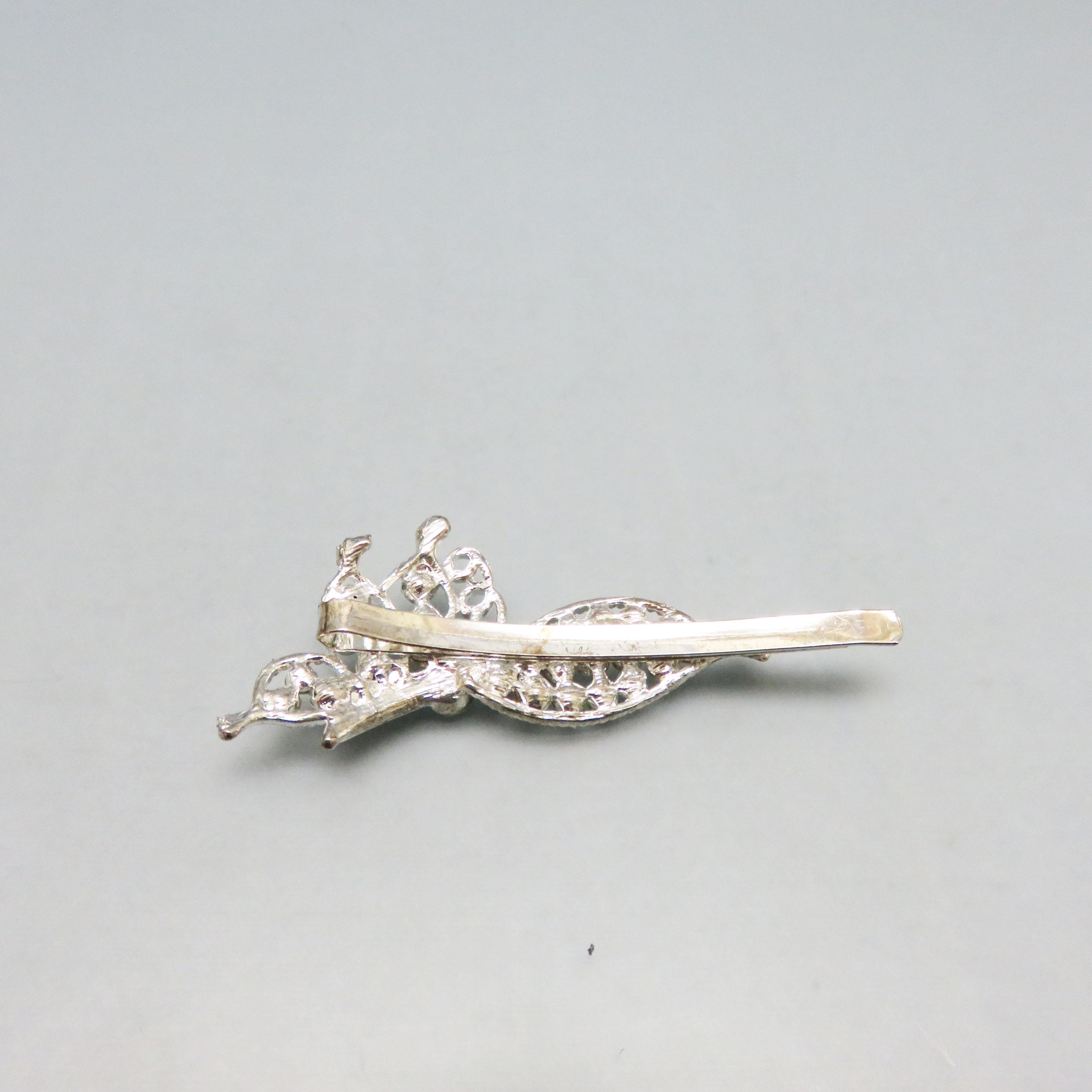 Vintage Crystal Beetle Bobby Pin Set - Silver with Aurora Rhinestones Warner Silver Tone Bee Pin Brooch Aurora Borealis  main image 4
