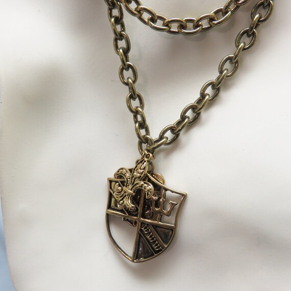 1980s Heraldic Charm Necklace, Fleur D Lis Charm … - image 5