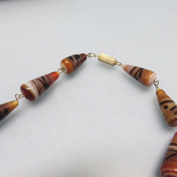 Brown and White Art Glass Beaded Necklace, Vintag… - image 3