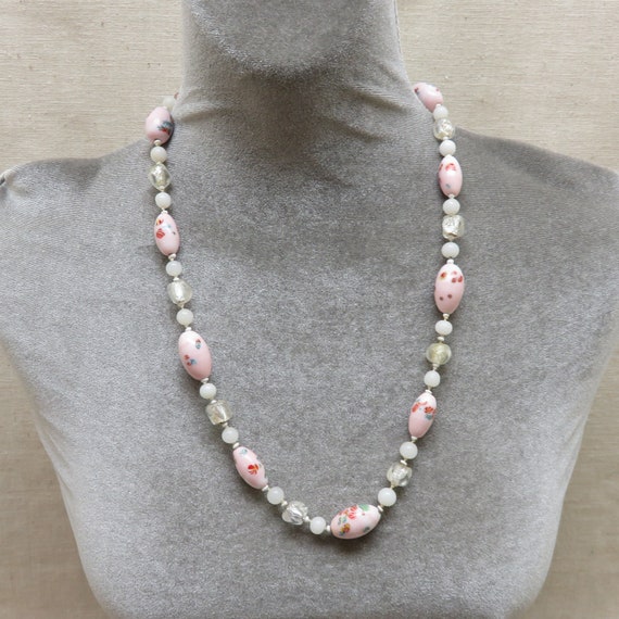 Pink Japanese Art Glass  Necklace, 1960s Vintage