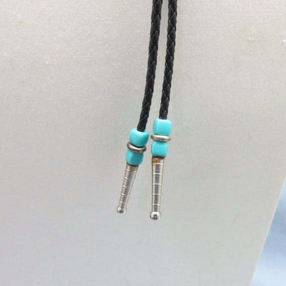 Sterling and Turquoise Bolo Tie, Handmade Gray Gr… - image 3