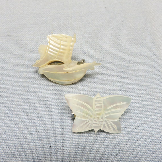 Lucious Lustrous Mother of Pearl Boat and Moth Pins, Petite Brooches -   Canada
