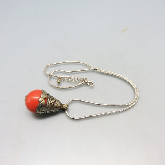 Sterling Setting, Faux Coral Pendant Necklace, Vi… - image 2