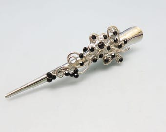 Vintage Rhinestone Floral Barrette: Kirks Folly Silver Tone  display picture 2