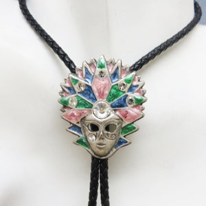 Vintage Masquerade  or Mardi Gras Face Bolo Tie, Handmade