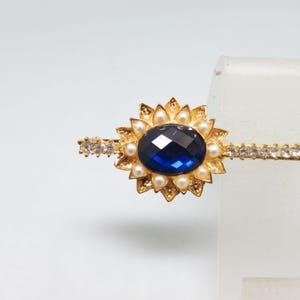 Big Blue Rhinestone and Faux Pearls Bobby or Hair Pin, Vintage