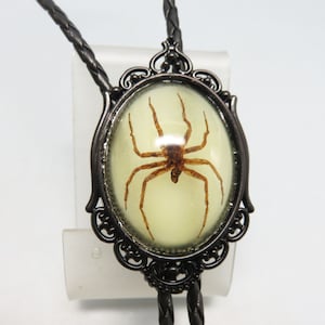 Gothic Glow in the Dark Spider Bolo Tie, Halloween Bolo Tie