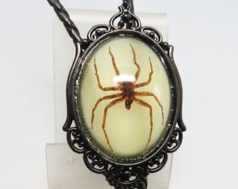 Gothic Glow in the Dark Spider Bolo Tie, Halloween Bolo Tie