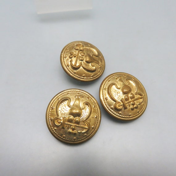 US Army Antique Brass Uniform Buttons in Three Sizes, Made in France