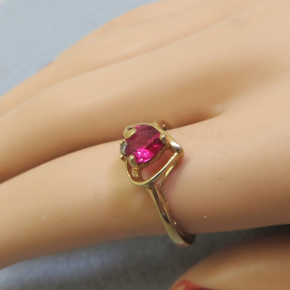 Vintage Ruby Gold Vermeil Ring, Size 7, Lab Creat… - image 2