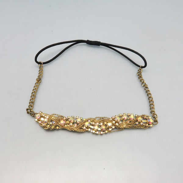 Golden Rhinestones and Chain, Head Band, Vintage