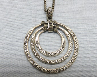 Sterling Silver Marcasite Concentric Circle Necklace, Vintage Marcasite Necklace