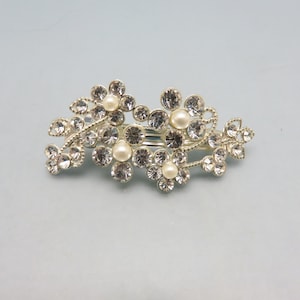 White Pearl and Rhinestone Vintage Hair Barrette