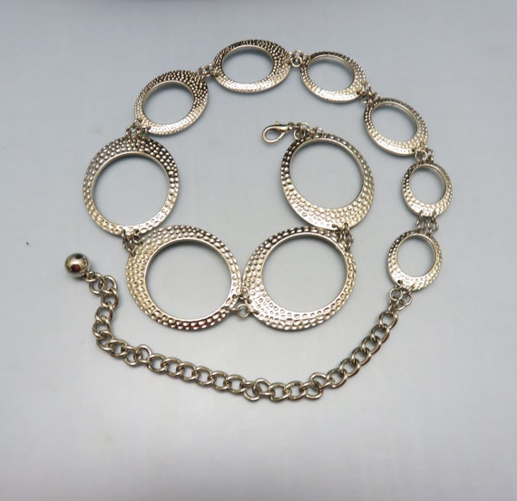 Vintage 1980s Silver Dimpled Ovals Metal Belt, 39… - image 1