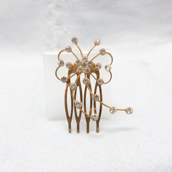 Vintage Rhinestone Hair Comb , 1960s Goldtone Met… - image 2