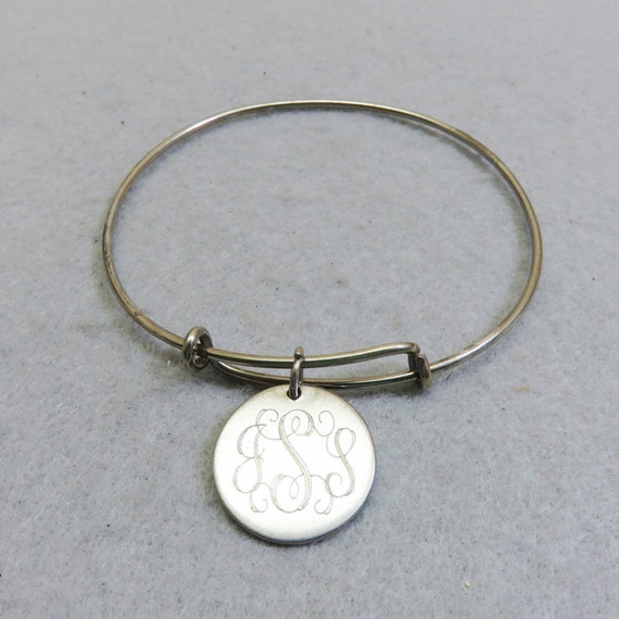 Solid Sterling Narrow Bangle Bracelet, Initialed … - image 3