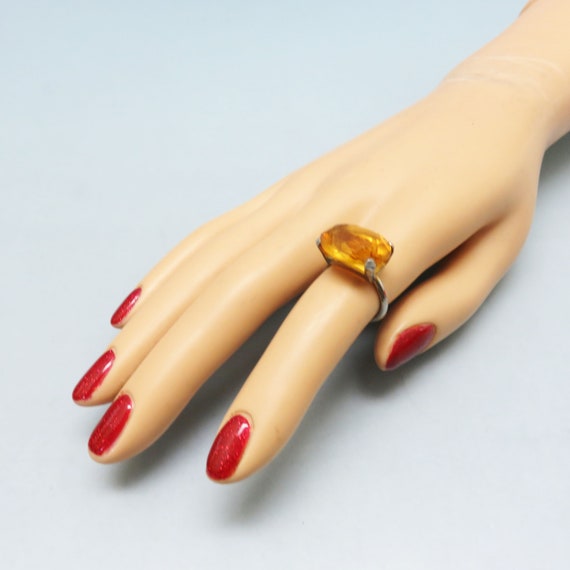 Gorgeous Vintage Golden Topaz Glass Ring, Oval Cu… - image 4