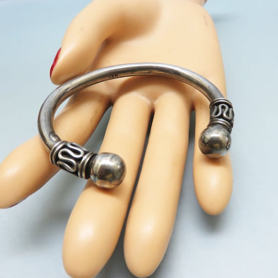 Solid Sterling Silver Cuff Bracelet, Ethnic Desig… - image 2