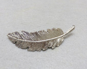 Vintage Feather or Leaf Hair Barrette,  Silvertone Metal 4 Inches Long