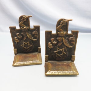 Book Ends, Vintage Judaica Book Ends, Jewish Bronze Bookends, Max Lorberbaum