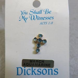 Vintage Light Blue Rhinestone Cross Tie Tack - March Aquamarine
