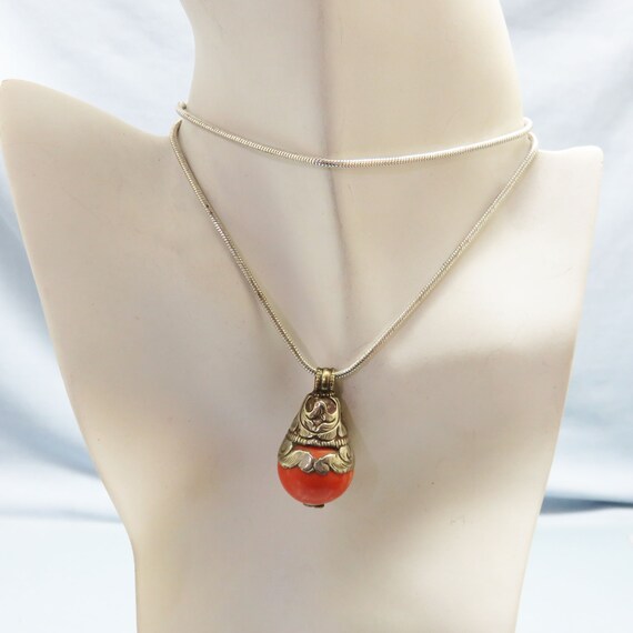 Sterling Setting, Faux Coral Pendant Necklace, Vi… - image 6