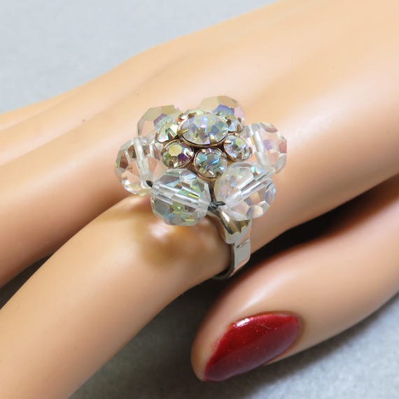 Sparkly Faceted Clear Bead Flower Ring - Size 7.5 - image 1