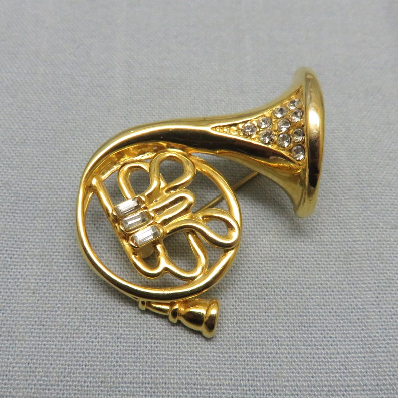 Adorable Vintage Rhinestone French Horn Brooch Etsy