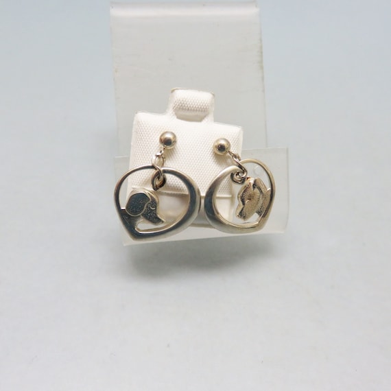 Vintage Sterling Puppy Love Hearts  Pierced Earri… - image 2