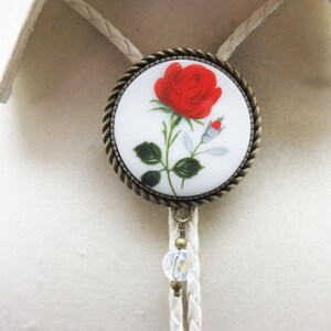 Vintage Single Red Rose  Bolo Tie, Handmade Western Bolo Tie