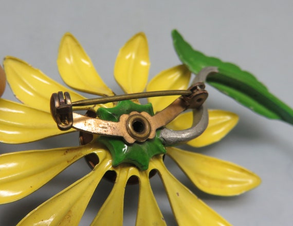 Yellow and Brown Enamel Flower Brooch, 1960s Blac… - image 4