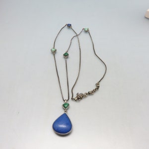 Vintage Lucky Brand Southwestern Faux Lapis Pendant Necklace - 32&quot; Chain