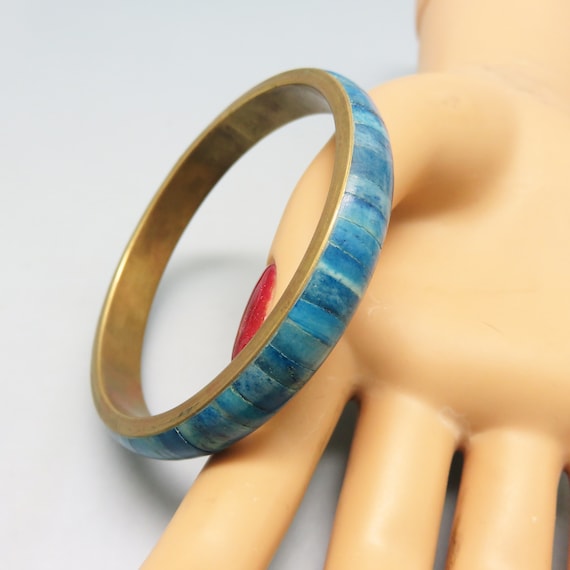 1970s Blue Dyed Cow Bone Bangle Bracelet* - image 1