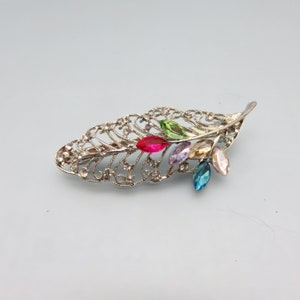 Vintage Lacy Leaf Rhinestone Hair Barrette, 3 Inches Long, Delicate Looking Barrette