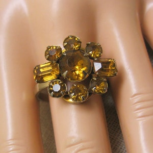 Vintage Adjustable Golden Rhinestone Dinner or Cocktail Ring