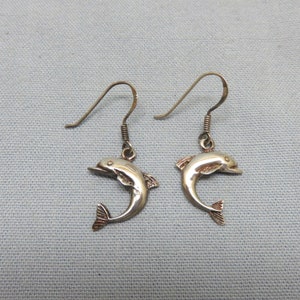 1980s Sterling Silver Dolphin Pierced Earrings, Three Dimensional Dolphin Earrings