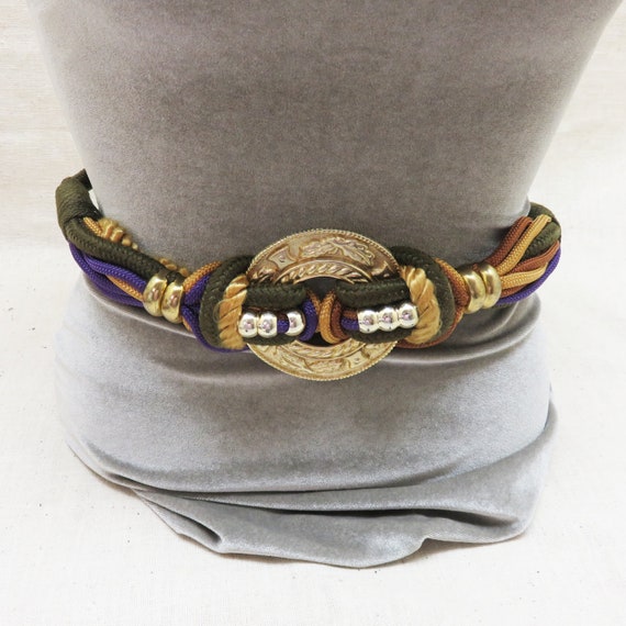 Vintage Ethnic Cord Belt, Earth Tones Gold Center, 32 Inches  display picture 1