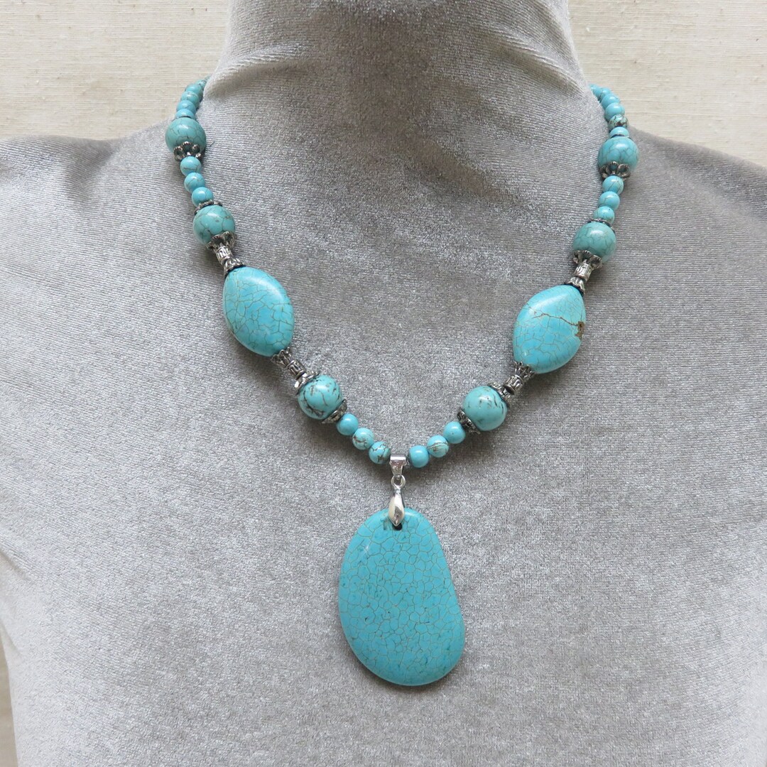 Southwestern Style Faux Turquoise Pendant Necklace Big - Etsy