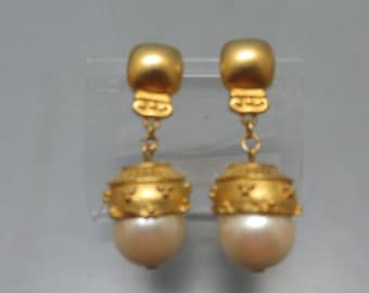 Big Faux Pearl Drop Fancy Wedding or Classy  Pierced Earrings