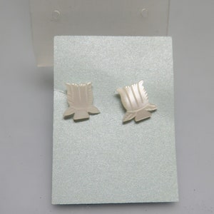 Tiny Mother of Pearl Lotus Blossom Stud Earrings, Pierced Flower Earrings