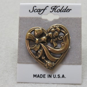 Vintage 1980s Hinged Heart and Flower Design Scarf Clip