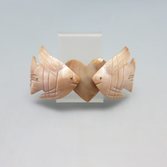 Hand Carved Mother of Pearl Hair Barrette, Vintage Tropical 
