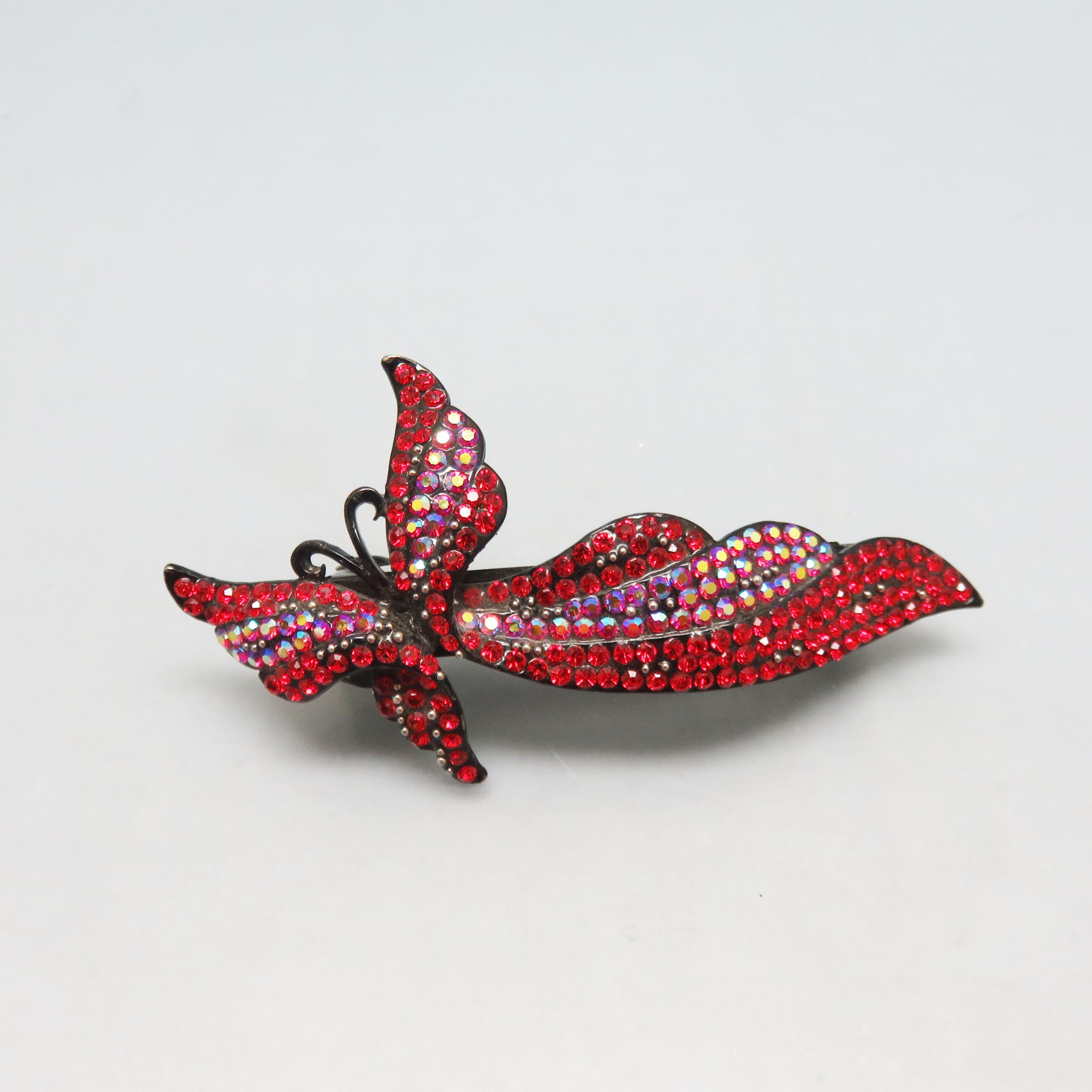 Vintage, Huge Cherry Red Rhinestone Butterfly Hair Barrette  display picture 1