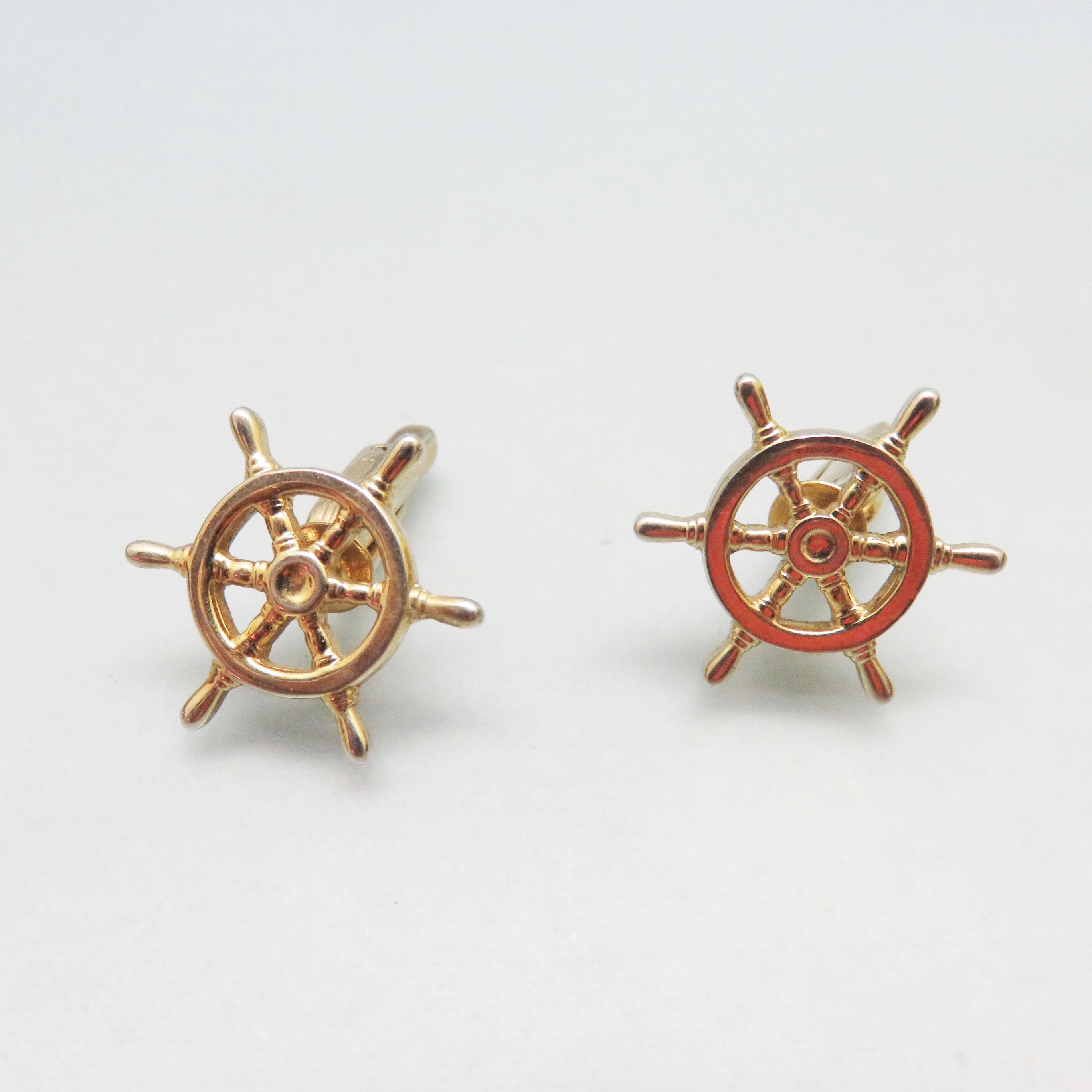Golden Metal Ship's Wheel Vintage Hickok Cufflinks * - Etsy