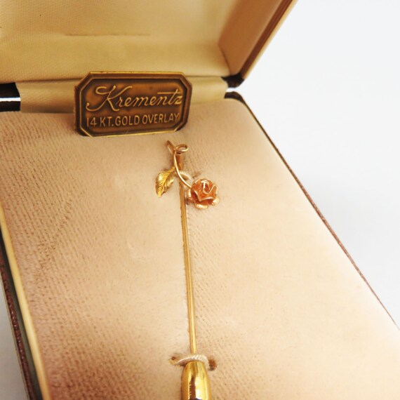 Krementz Rose and Yellow Gold Overlay Rose Stick … - image 3