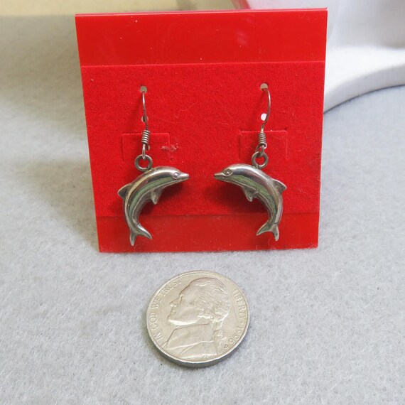 1980s Sterling Silver Dolphin Pierced Earrings, T… - image 3