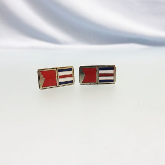 Vintage Enameled International Flag Cuff Links, Charlie, Bravo, Yes, Carrying Dangerous Cargo